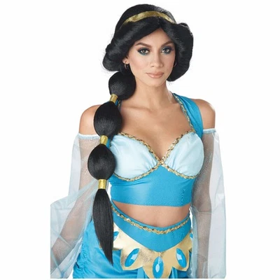 Peluca Disfraz Mujer Desert Princess Aladdin Árabe Negra Cola de Caballo Semana Libro Foto 1 de 2