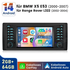 Autoradio Für BMW X5 E53 1996-2007 Apple Carplay Android 14 GPS Navi RDS 2+64GB - Bild 1 von 12