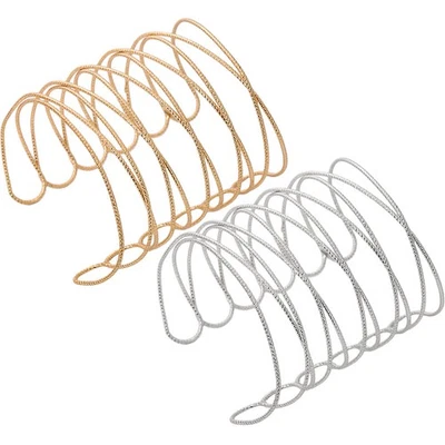  2 Pcs Upper Arm Cuff Jewelry Bracelet Adjustable Band Stainless Steel Open - Bild 1 von 4