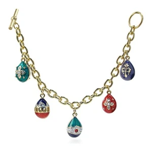 Bracciale con ciondolo uovo ispirato a Fabergé - accenti di smalto e cristallo 7,5 pollici - Foto 1 di 7