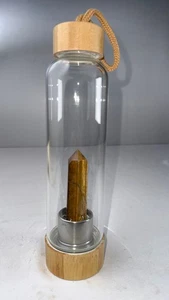 Tiger’s Eye Crystal Water Bottle – Glass, Bamboo Lid & Base, Infuser - Picture 1 of 4