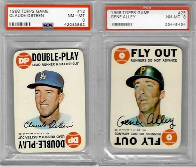 1968 Topps Game (lote de 2 cartas) ( PSA 8) QUASE PERFEITO-MT #12 Claude Osteen #25 Gene Alley - Imagem 1 de 2