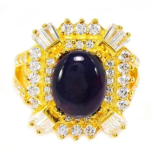 PIEDRA PRECIOSA CABACHÓN DE ÓPALO NEGRO PLATA ESTERLINA 925. & ANILLO CZ BLANCO TALLA 6.25 - Imagen 1 de 12