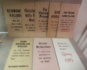 1949 LISCHESKY DRY GOODS SIGN SET OF 8 DIFFERENT GREAT BEND, KANSAS - Picture 1 of 8