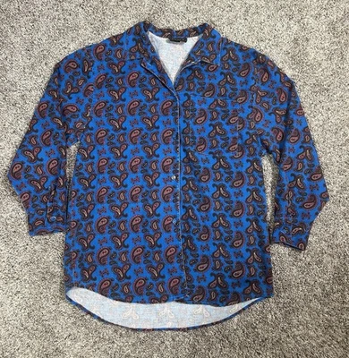 Vintage TOMBOY Sz 7 Paisley Button Down Top Long Sleeve Blue Unisex Mens Womens — 第 1/4 张图片
