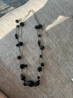 Necklace Claire's Triple Strand Black Bead Beaded Silver Tone Chain - 16" to 18" - Image 1 of 4