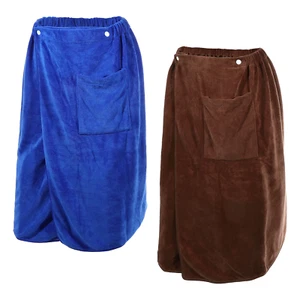 2 Pcs Men'S Bath Wrap Towel Body Wrap for Shower Spa Robes 70X140Cm Blue Brown - Picture 1 of 12