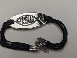 JESUS Silver tone adjustable Bracelet with Ichthus - Picture 1 of 2