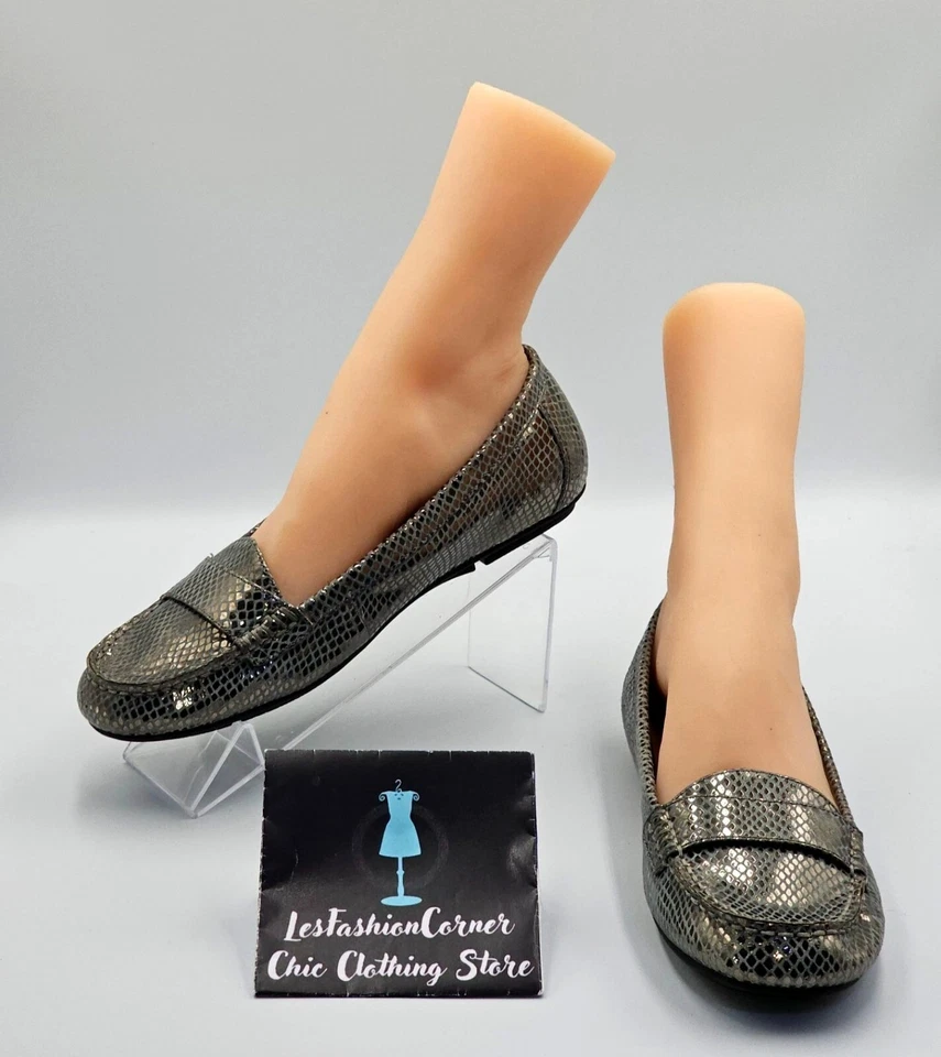 Mocasines Larrun escalofríos de piel de serpiente plateados Gunmetal talla 8 2511 nuevos sin caja Foto 1 de 4