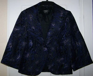 Peck & Peck sz 8 Dark Blue & Black Jacquard Brocade Animal Cropped Jacket Blazer - Picture 1 of 11