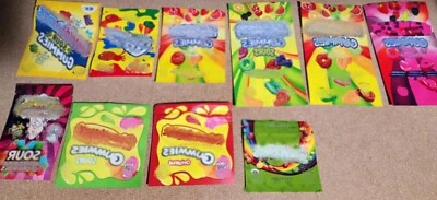 Paquete de 10 bolsas vacías sellables con cremallera caramelos gomosos embalaje rápido ¡Vendedor de EE. UU.! Foto 1 de 4