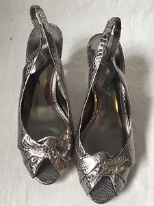 NINA Taupe/Silver Snakeskin Leather Slingback Formal Heels WOMENS 8.5M - Picture 1 of 6
