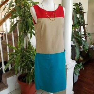 Anne Klein Sz 4 Color Block Sleeveless Shift Dress Red Tan Aqua Blue Throwback - Picture 1 of 8