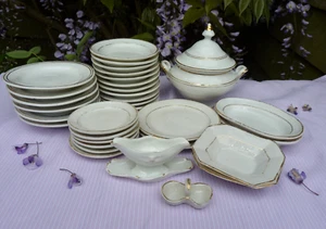 Antique Miniature Dinner Set Service Childs Gilt Trim Porcelain 33 pieces - Picture 1 of 24