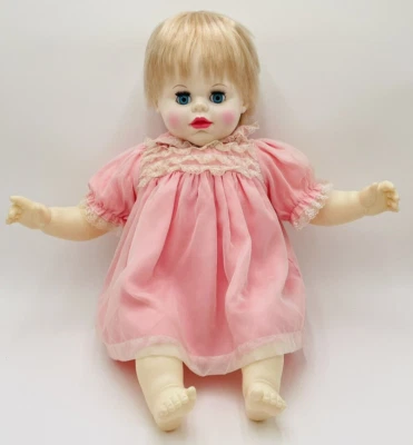 Ideal 25" So-o-o  Big Thumbelina  Cloth  Body Vinyl Pink Dress 1983  Baby Doll - Image 1 of 4