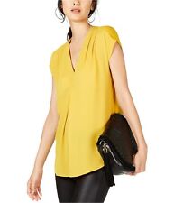 Inc International Concepts Women's Yellow V-neck Short Sleeve Blouse Size M