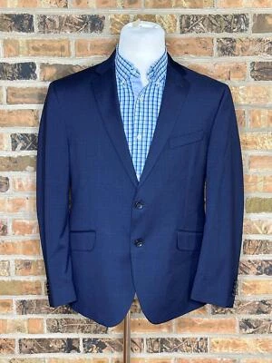 New 44S Kenneth Col Slim-Fit Navy Blue Plaid 2 Button Sport Coat Blazer JU5 - Image 1 of 4