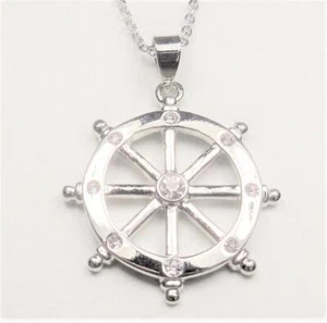 STRANDMODE SILBERFARBEN RHODIUM NAUTISCH SCHIFFE RAD CZ STEIN ANHÄNGER HALSKETTE - Bild 1 von 6