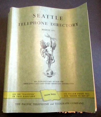 VTG 1954 Seattle Telephone Directory Phone Book Pacific Bell Ads - Image 1 of 4