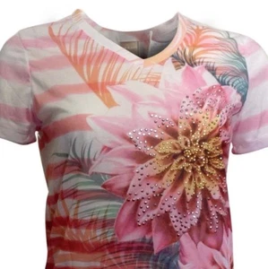 Women's V-Neck-Flowers -Top-by-White Stag, sublimation floral 100% Poly-NEW . - Picture 1 of 3