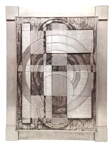 1975 CLAUDE GALLARD SIGNED RETRO GEOMTRIC ALUMINUM on WOOD SCULPTURE - Picture 1 of 11