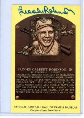 Brooks Robinson Signed Yellow Hall of Fame Plaque Postcard JSA Auto Autograph - Imagem 1 de 3