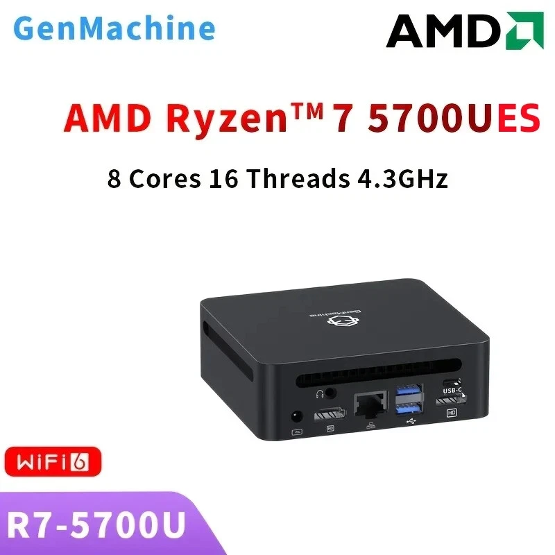 GenMachine New Mini PC R7 5700U AMD Ryzen7 5700U ES CPU Support Windows 10/11 - Image 1 of 4