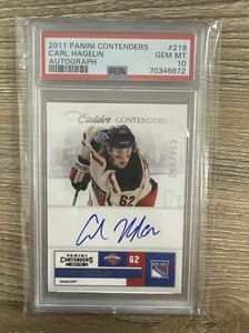 2011-12 Panini Calder Contenders Carl Hagelin Rookie Auto 66/763 Capitals PSA 10