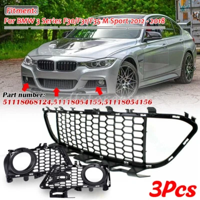 FOR BMW 3 SERIES F30 F31 F35 M SPORT FRONT BUMPER CENTER & SIDE FOG LIGHT GRILLE Foto 1 de 4
