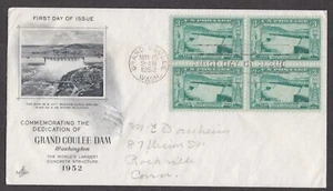 USA 1952 FIRST DAY COVER GRAND COULEE DAM IN BLOCK OF 4 + CAHCET - Picture 1 of 1