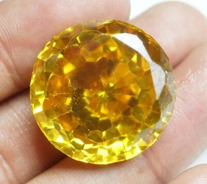 EGL Certified 106 Ct Natural Cambodian Yellow Round Cut Zircon Loose Gemstone . - Picture 1 of 8