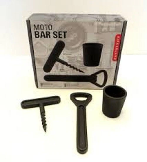 Juego de barra de hierro fundido Kikkerland MOTO abrebotellas, sacacorchos y jigger de 1 oz Foto 1 de 1