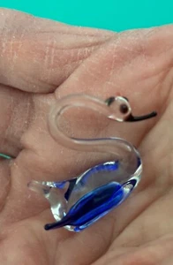 Miniatur Lampwork Kunst Glas Schwan Ente Vogel klar blau mundgeblasen polierter Boden - Bild 1 von 10