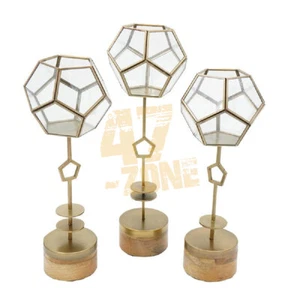S/3 Jada Terrarium Lanterns On Stand Bronze Brown Indoor Outdoor Tabletop Decor - Picture 1 of 5