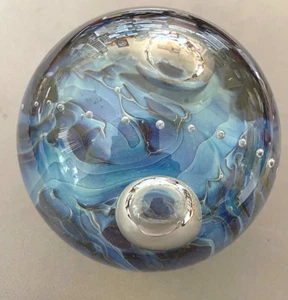 1999 EICKHOLT Opalescent Dichroic Controlled Bubble Art Glass Paperweight Signed - Picture 1 of 12