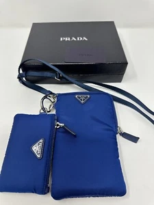 Autentica custodia cellulare Prada Re nylon cordino 2 tasche tessuto blu nuova con scatola - Foto 1 di 17