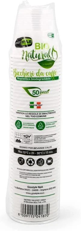 Set 50 Bicchieri Monouso Bioplastica da Caffe' 80 cc Giostyle - Immagine 1 di 1