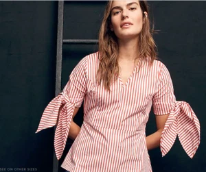 Universal Standard for J.Crew red striped poplin tie-sleeve top Large K4486 - Picture 1 of 11