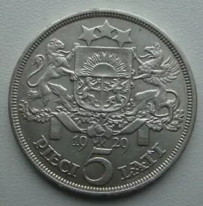 Latvia 5 Lati 1929 Silver Coin S10 - Picture 1 of 9