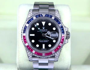 Rolex 40mm GMT Master II Customized Sapphire Ruby Bezel Diamond Watch 116710 - Picture 1 of 10
