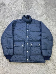 Vtg Big Smith Puffer Jacket Women Large Navy Blue Quilted Snap Full Zip Bomber - Picture 1 of 10