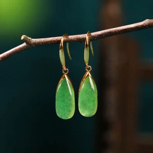 Pendientes de gota de agua de jade para mujer verde plata 925 amuleto joyería natural - Imagen 1 de 5