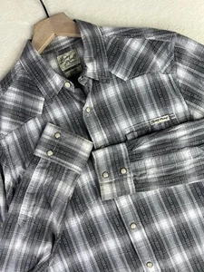 Lucky Brand Shirt Men's Small Gray Plaid L/S Pearl Snap Western Cowboy - Picture 1 of 11