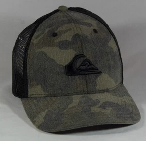Quiksilver Grounder Green Camouflage CAMO Black Mesh Trucker Adjustable Hat - Picture 1 of 7