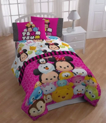 Disney Tsum Tsum Pink Microfiber Soft 4 Piece Kids Full Sheet Set 54"x75" Fitted - Image 1 of 4