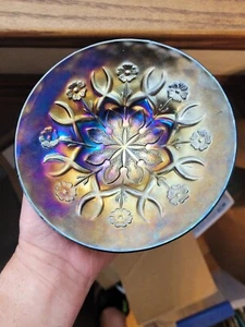 Nice Dugan Carnival Glass Wishbone & Spades 6.5" Plate Basketweave Back - Picture 1 of 11