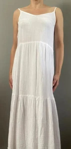 F&F Tesco summer White cotton crinkle Muslin Strap Midi Sun dress size S - Picture 1 of 5