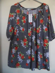NWT WOMENS NOTATIONS PEASANT MULTI SMOCKED BLOUSE TOP 2X - Picture 1 of 3