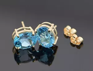 14K Gelbgold Oval Blau Topas Ohrringe - Bild 1 von 12