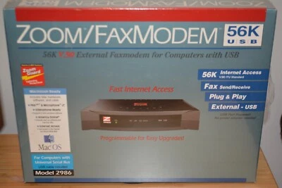 Zoom Fax Modem Voice Mail 56K V.90 External USB Model 2986 NEW & SEALED - Image 1 of 3